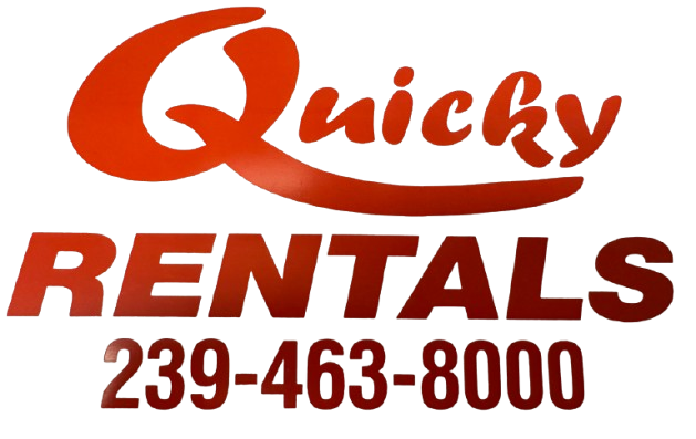 Logo with 'Quicky RENTALS 239-463-8000' in red text on a transparent background.